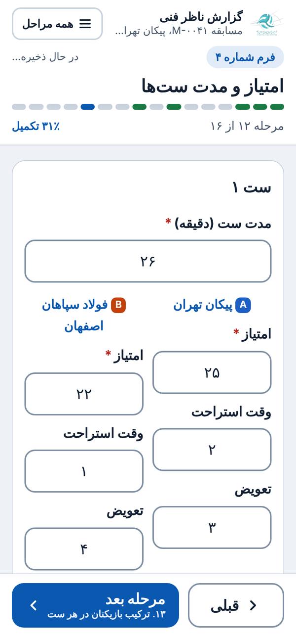 امتیاز ست‌ها