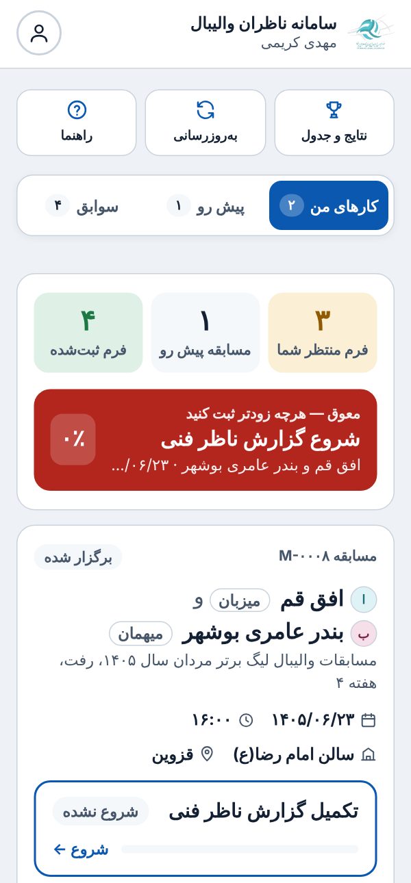 فهرست مسابقه‌های ناظر داوری
